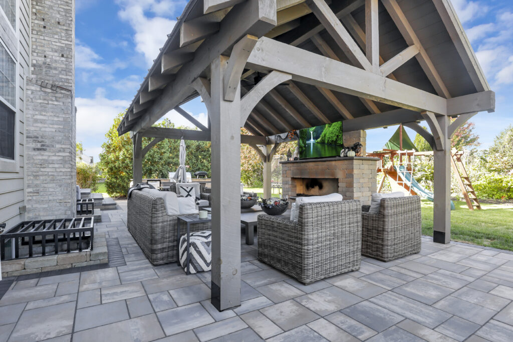 Flores Outdoor Living Space #2 - Flores Landscapes Outdoor living space with paver patio, pergola, and fireplace in Central Ohio***