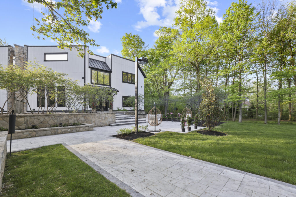 Flores Paver Pathway #1 - Flores Landscapes Modern home with custom stone paver pathway in Central Ohio