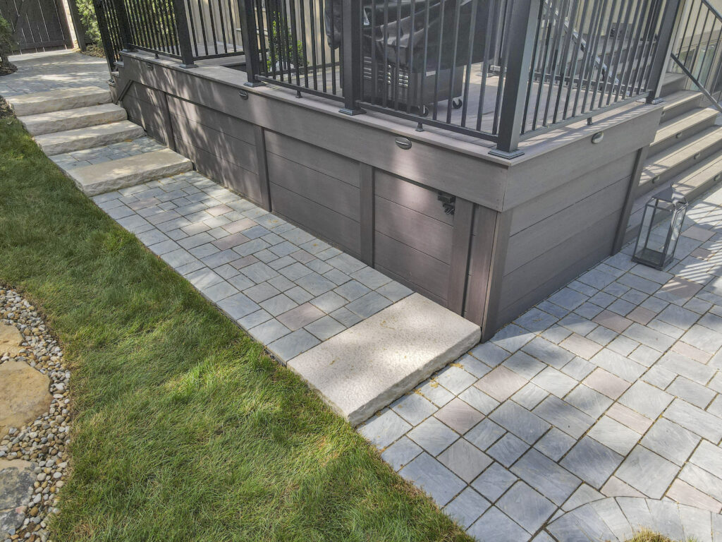 Flores Paver Pathway #2 - Flores Landscapes Walkway with paver steps and integrated landscape lighting – Central Ohio