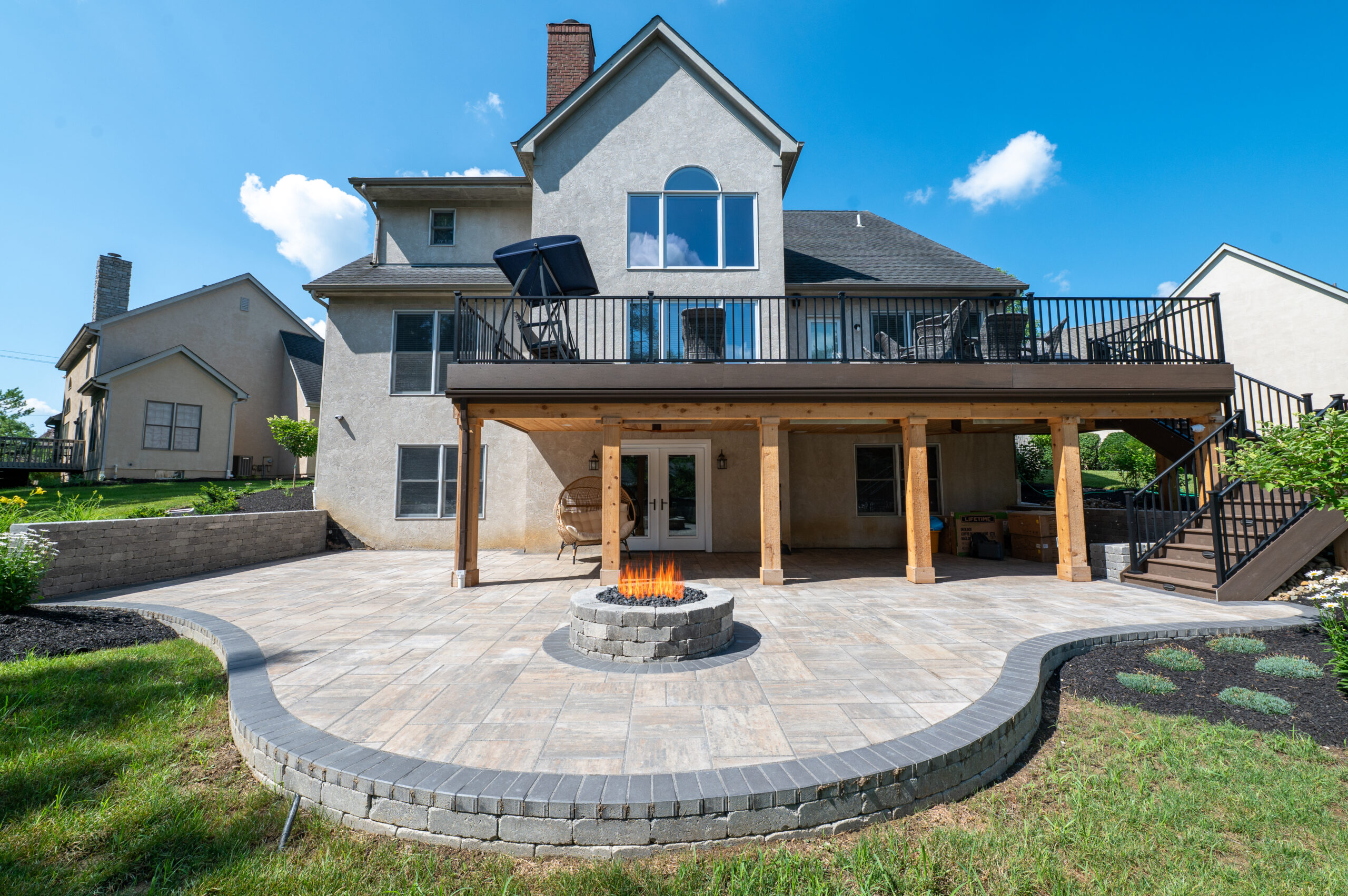 Upper Arlington, Ohio patio with firepit and deck